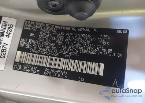 2009 Toyota Sienna Ce z USA, uszkodzony, nr VIN 5TDZK23C39S242858